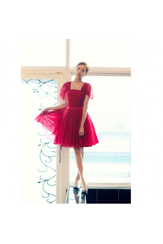 Short Cap-Sleeve Tulle Bridesmaid Dresses/Evening Dresses BD010589 Short Cap-Sleeve Tulle Bridesmaid Dresses/Evening Dresses BD010589