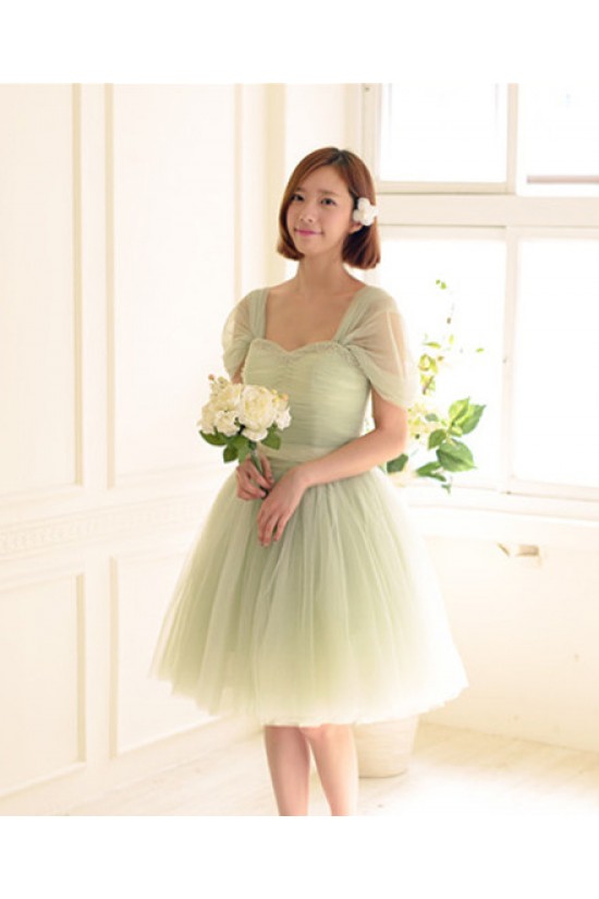 Short Cap-Sleeve Tulle Green Bridesmaid Dresses/Evening Dresses BD010590 Short Cap-Sleeve Tulle Green Bridesmaid Dresses/Evening Dresses BD010590