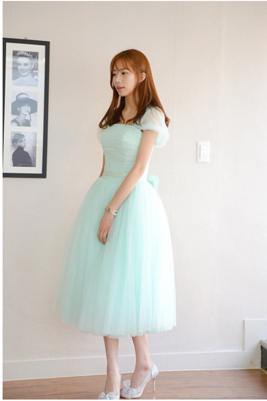 Short Cap-Sleeve Tulle Blue Bridesmaid Dresses/Evening Dresses BD010592 Short Cap-Sleeve Tulle Blue Bridesmaid Dresses/Evening Dresses BD010592