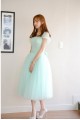 Short Cap-Sleeve Tulle Blue Bridesmaid Dresses/Evening Dresses BD010592