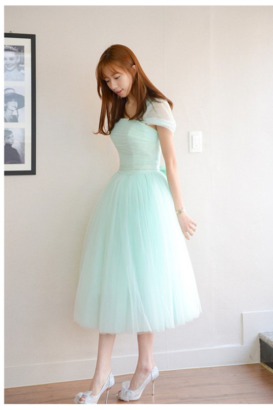 Short Cap-Sleeve Tulle Blue Bridesmaid Dresses/Evening Dresses BD010592 Short Cap-Sleeve Tulle Blue Bridesmaid Dresses/Evening Dresses BD010592