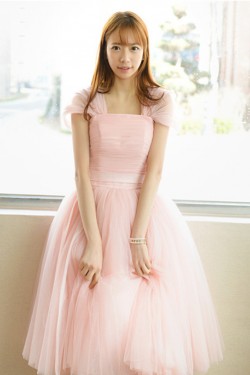 Short Cap-Sleeve Tulle Pink Bridesmaid Dresses/Evening Dresses BD010593