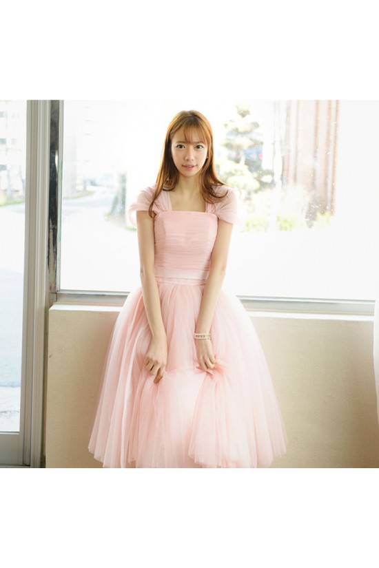 Short Cap-Sleeve Tulle Pink Bridesmaid Dresses/Evening Dresses BD010593 Short Cap-Sleeve Tulle Pink Bridesmaid Dresses/Evening Dresses BD010593