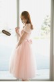 Short Cap-Sleeve Tulle Pink Bridesmaid Dresses/Evening Dresses BD010593