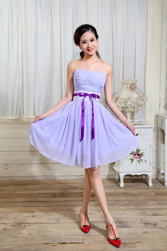 A-Line Strapless Short Chiffon Bridesmaid Dresses/Evening Dresses BD010594