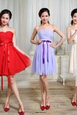 A-Line Strapless Short Chiffon Bridesmaid Dresses/Evening Dresses BD010594