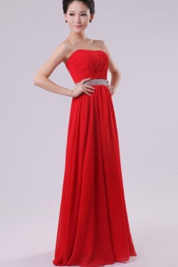 A-Line Strapless Long Red Chiffon Bridesmaid Dresses/Evening Dresses BD010601