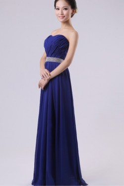 A-Line Strapless Long Blue Chiffon Bridesmaid Dresses/Evening Dresses BD010603