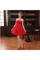 A-Line Strapless Short Red Tulle and Lace Bridesmaid Dresses/Evening Dresses BD010604