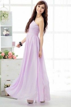 A-Line One-Shoulder Long Chiffon Bridesmaid Dresses/Evening Dresses BD010606