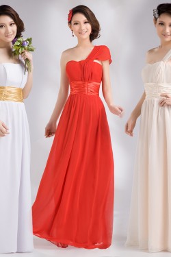 A-Line One-Shoulder Long Chiffon Bridesmaid Dresses/Evening Dresses BD010607
