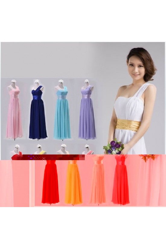 A-Line One-Shoulder Long Chiffon Bridesmaid Dresses/Evening Dresses BD010607