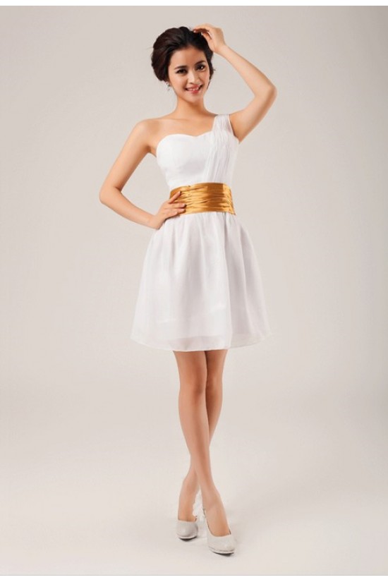 A-Line One-Shoulder Short Chiffon Bridesmaid Dresses/Evening Dresses BD010608