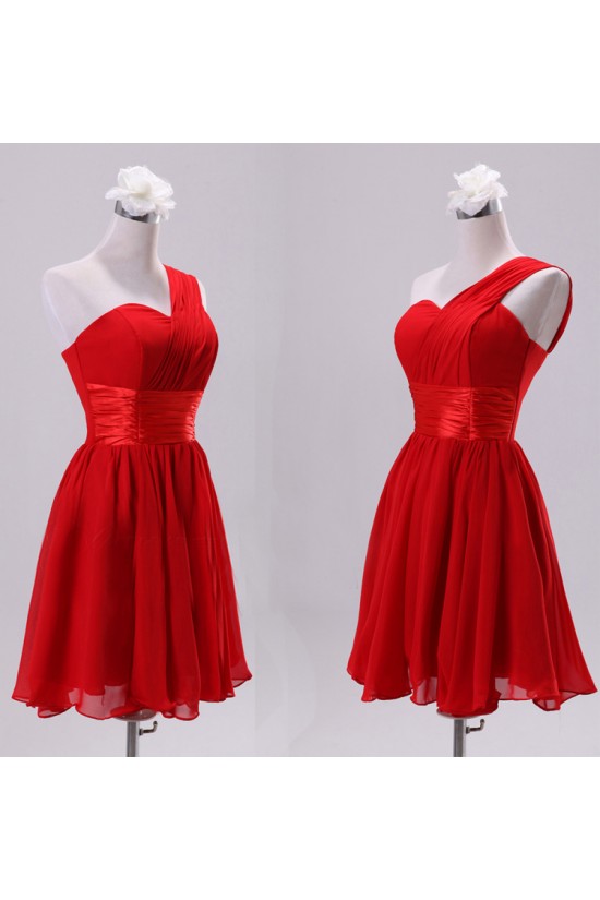 A-Line One-Shoulder Short Chiffon Bridesmaid Dresses/Evening Dresses BD010608