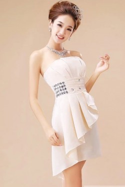 A-Line Strapless Short Beaded Bridesmaid Dresses/Evening Dresses BD010610