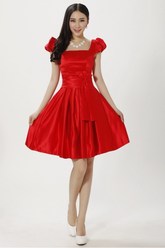 A-Line Short Red Satin Bridesmaid Dresses/Evening Dresses BD010611