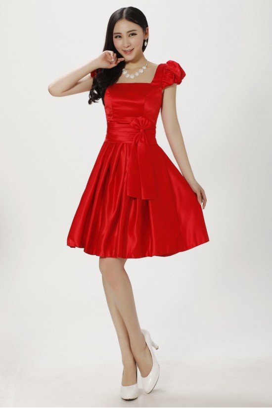 A-Line Short Red Satin Bridesmaid Dresses/Evening Dresses BD010611 A-Line Short Red Satin Bridesmaid Dresses/Evening Dresses BD010611