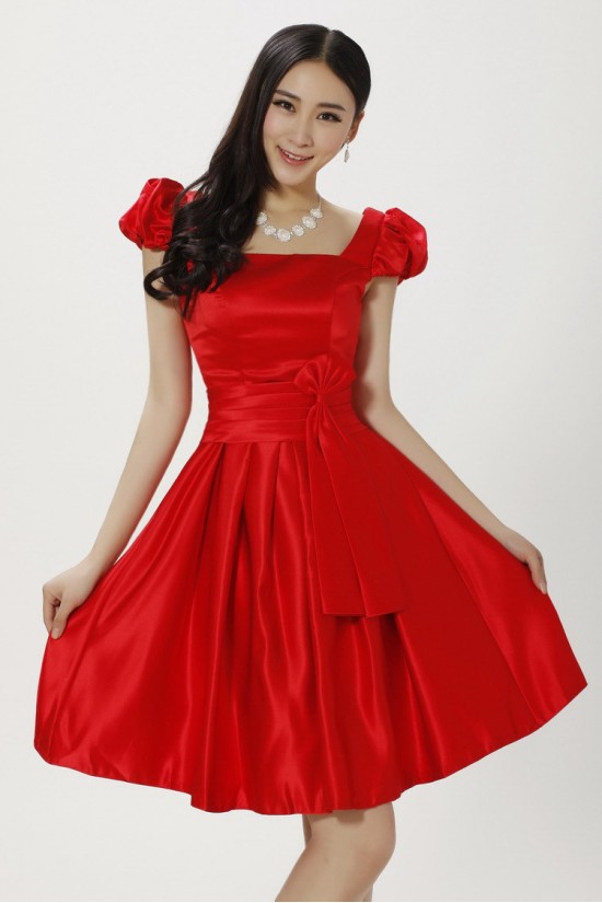 A-Line Short Red Satin Bridesmaid Dresses/Evening Dresses BD010611