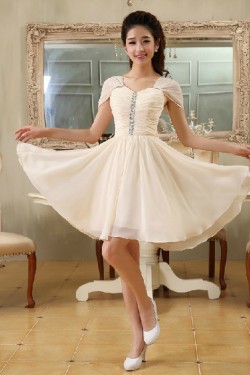 A-Line Off-The-Shoulder Short Beaded Chiffon Bridesmaid Dresses/Evening Dresses BD010614