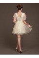 A-Line Short Sleeve V-Neck Tulle Bridesmaid Dresses/Evening Dresses BD010616