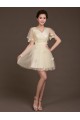 A-Line Short Sleeve V-Neck Tulle Bridesmaid Dresses/Evening Dresses BD010616
