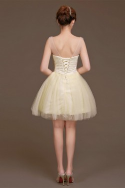 A-Line Beaded Tulle Short Bridesmaid Dresses/Evening Dresses BD010618