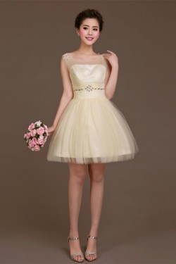 A-Line Beaded Tulle Short Bridesmaid Dresses/Evening Dresses BD010618