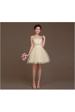 A-Line Beaded Tulle Short Bridesmaid Dresses/Evening Dresses BD010618