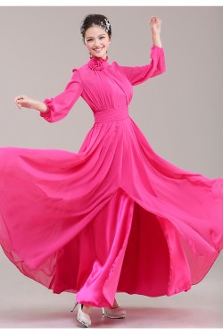 A-Line High Neck Long Sleeve Pink Chiffon Bridesmaid Dresses/Evening Dresses BD010622