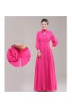 A-Line High Neck Long Sleeve Pink Chiffon Bridesmaid Dresses/Evening Dresses BD010622