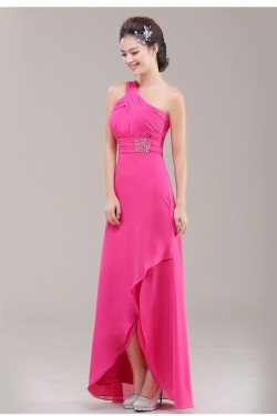 A-Line One-Shoulder Beaded Pink Chiffon Bridesmaid Dresses/Evening Dresses BD010623