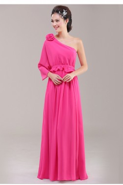 A-Line One-Shoulder Pink Chiffon Bridesmaid Dresses/Evening Dresses BD010624