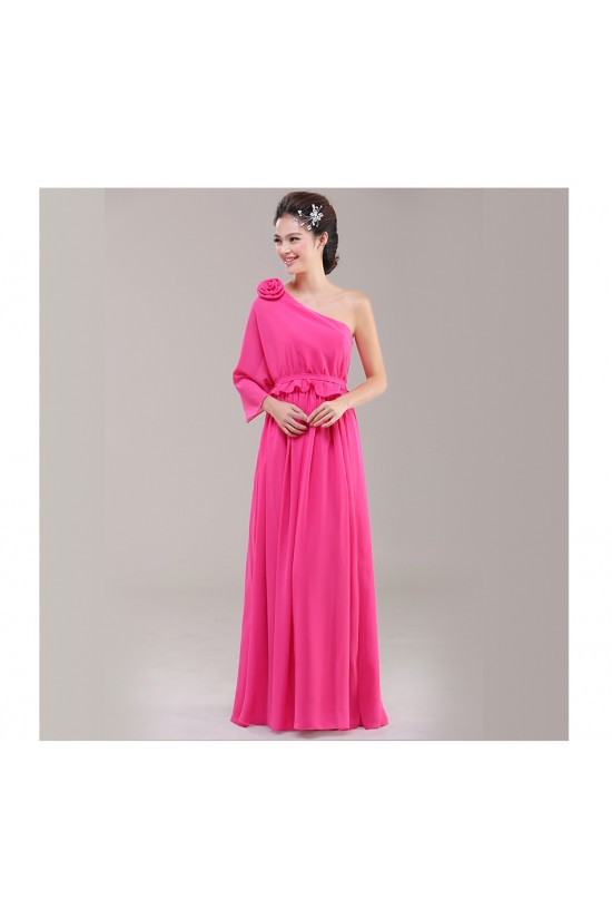 A-Line One-Shoulder Pink Chiffon Bridesmaid Dresses/Evening Dresses BD010624 A-Line One-Shoulder Pink Chiffon Bridesmaid Dresses/Evening Dresses BD010624