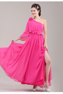 A-Line One-Shoulder Pink Chiffon Bridesmaid Dresses/Evening Dresses BD010624