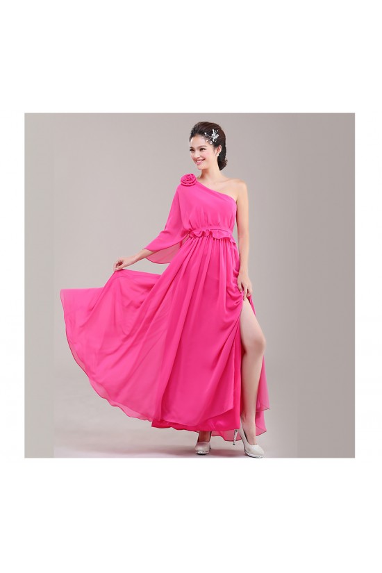 A-Line One-Shoulder Pink Chiffon Bridesmaid Dresses/Evening Dresses BD010624 A-Line One-Shoulder Pink Chiffon Bridesmaid Dresses/Evening Dresses BD010624