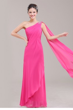 Sheath/Column One-Shoulder Beaded Chiffon Long Bridesmaid Dresses/Evening Dresses BD010626