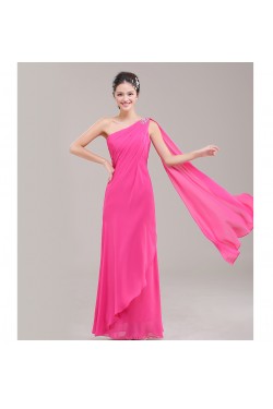 Sheath/Column One-Shoulder Beaded Chiffon Long Bridesmaid Dresses/Evening Dresses BD010626
