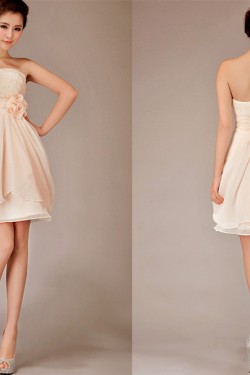 A-Line Strapless Short Chiffon Bridesmaid Dresses/Evening Dresses BD010629