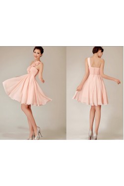 A-Line One-Shoulder Short Pink Chiffon Bridesmaid Dresses/Evening Dresses BD010630