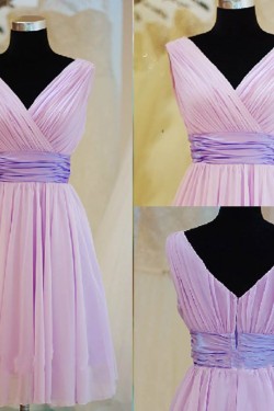 A-Line V-Neck Short Chiffon Bridesmaid Dresses/Evening Dresses BD010632