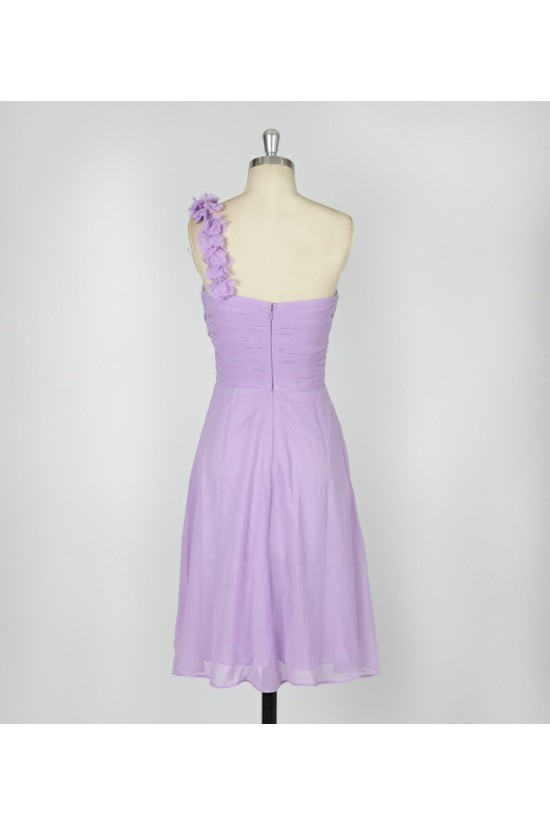 A-Line One-Shoulder Lilac Short Chiffon Bridesmaid Dresses/Evening Dresses BD010639