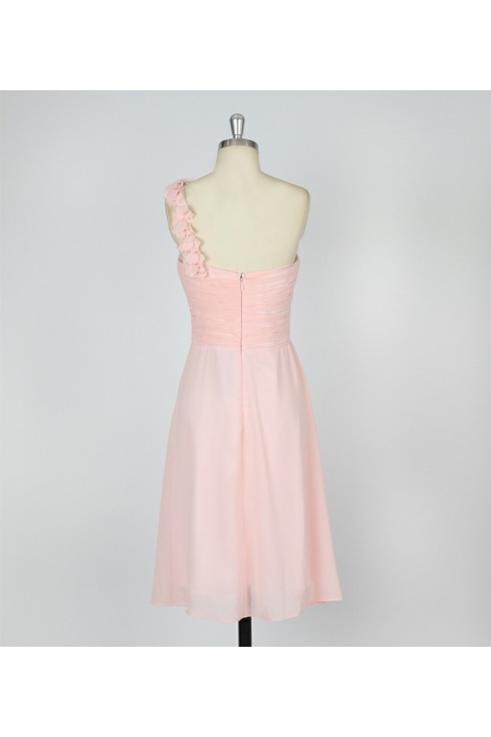A-Line One-Shoulder Short Pink Chiffon Bridesmaid Dresses/Evening Dresses BD010640