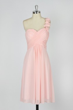 A-Line One-Shoulder Short Pink Chiffon Bridesmaid Dresses/Evening Dresses BD010640