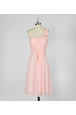 A-Line One-Shoulder Short Pink Chiffon Bridesmaid Dresses/Evening Dresses BD010640
