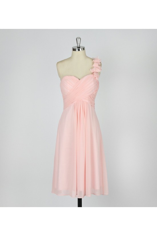 A-Line One-Shoulder Short Pink Chiffon Bridesmaid Dresses/Evening Dresses BD010640