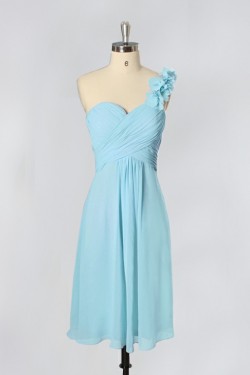 A-Line One-Shoulder Short Blue Chiffon Bridesmaid Dresses/Evening Dresses BD010641