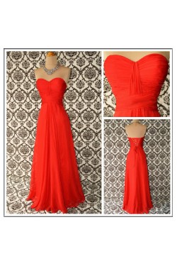 A-Line Sweetheart Long Red Chiffon Bridesmaid Dresses/Evening Dresses BD010644