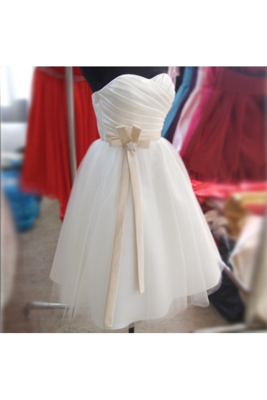 A-Line Strapless Short Satin and Tulle Bridesmaid Dresses/Evening Dresses BD010654 A-Line Strapless Short Satin and Tulle Bridesmaid Dresses/Evening Dresses BD010654