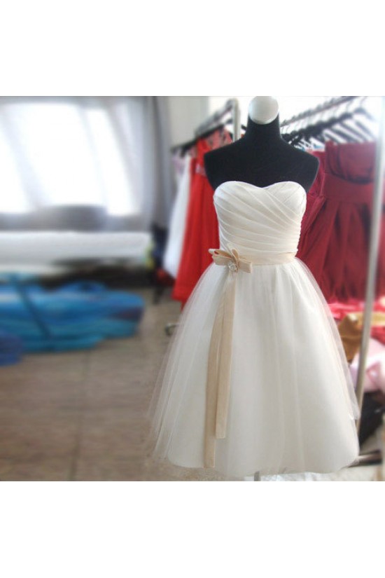 A-Line Strapless Short Satin and Tulle Bridesmaid Dresses/Evening Dresses BD010654 A-Line Strapless Short Satin and Tulle Bridesmaid Dresses/Evening Dresses BD010654