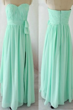 Sheath/Column Sweetheart Long Green Chiffon Bridesmaid Dresses/Evening Dresses BD010657
